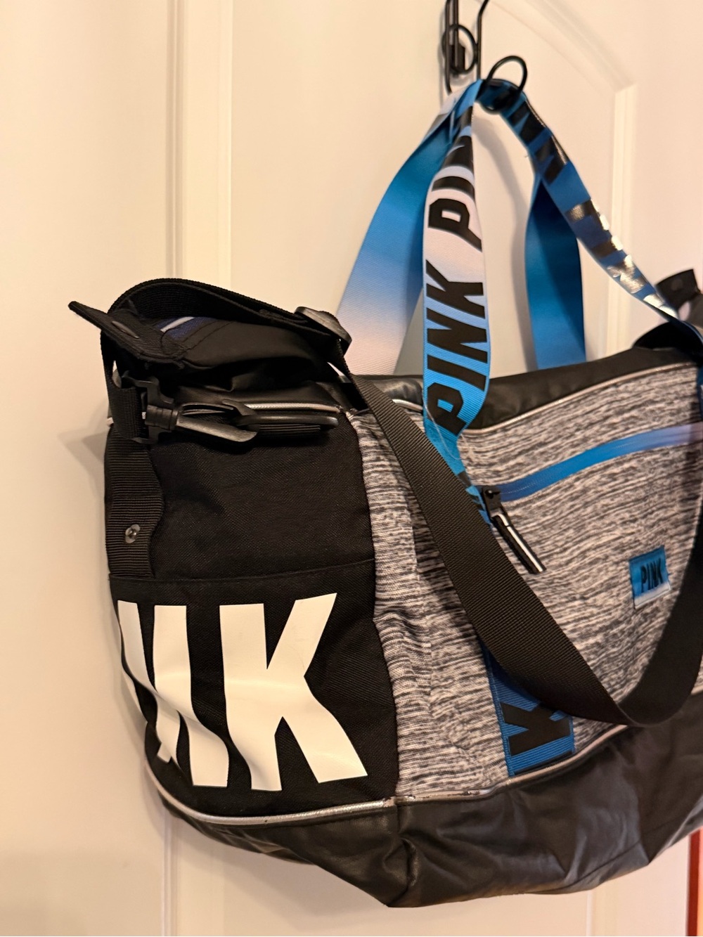 PINK Victoria's Secret Gray & Blue Logo Duffel Bag - Picture 3 of 3